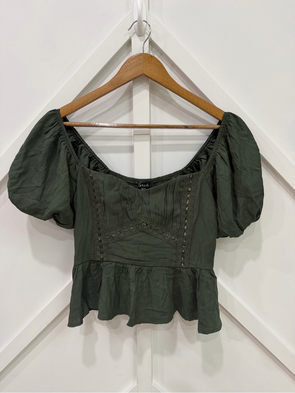 Trixxi Olive Green Puff-Sleeve Peplum Top